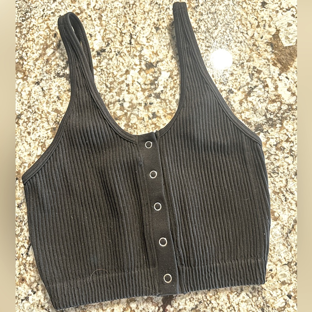 Aerie Black Ribbed Snap-Front Women's Tank, XS.